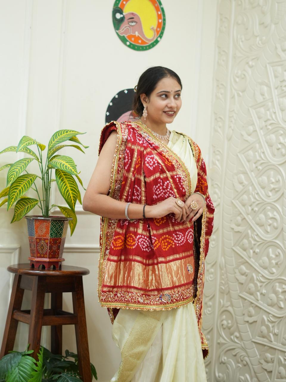 KcPc Pure Gaji Silk Aaratari Work Jardoji Odhna Dupatta kcpc