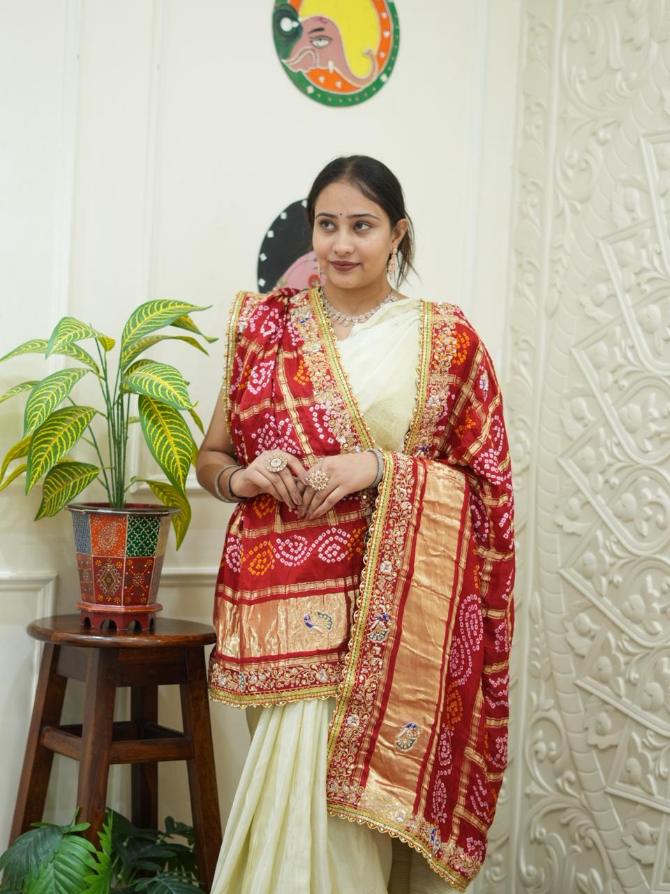 KcPc Pure Gaji Silk Aaratari Work Jardoji Odhna Dupatta kcpc