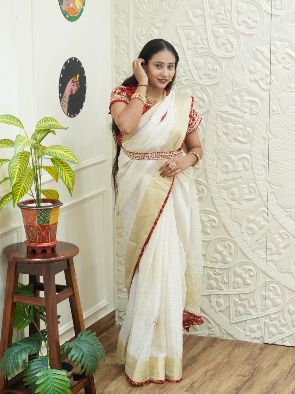 KcPc Pure Organza Gota Patti Bandhej Work Sareesatish