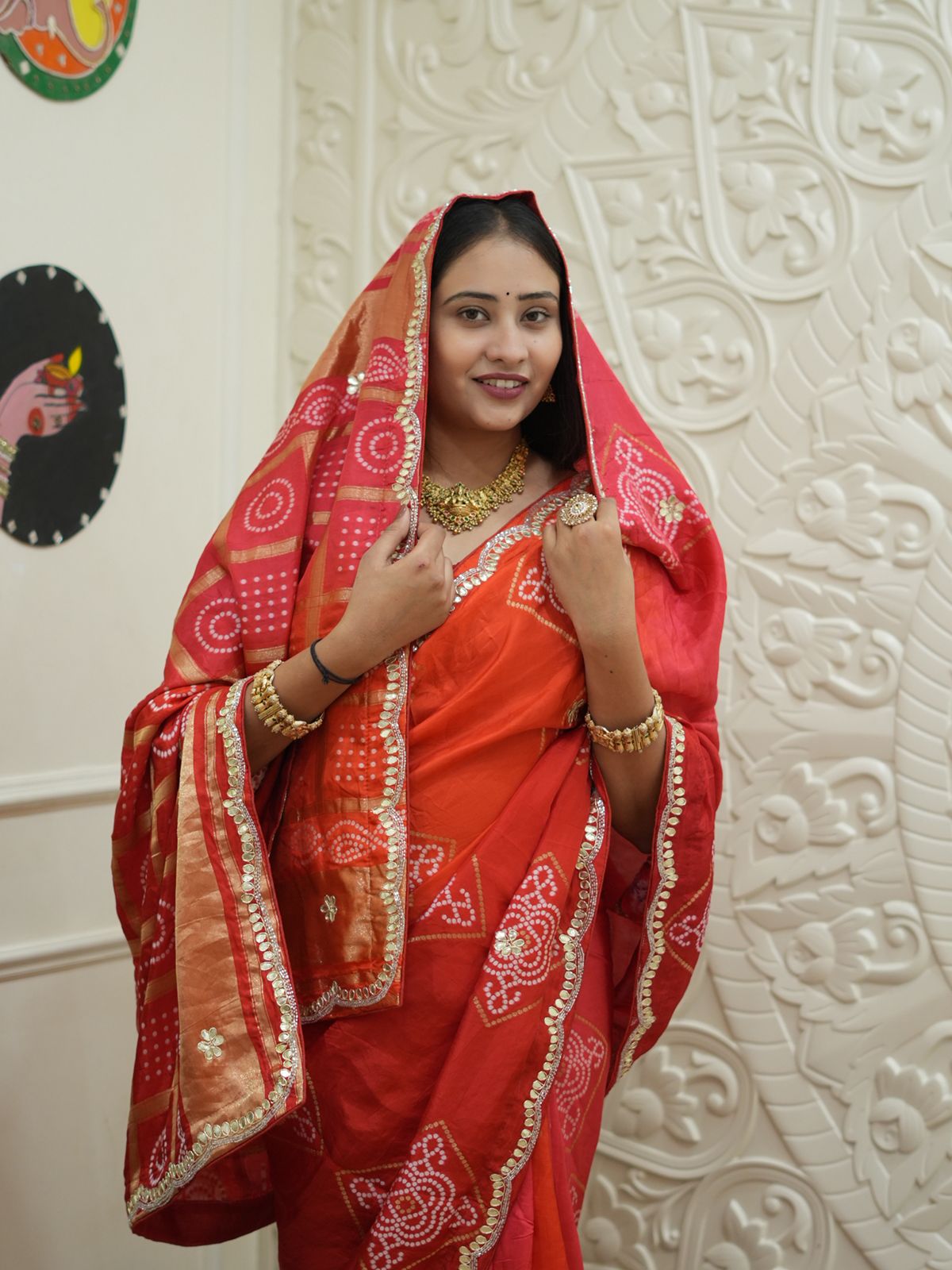 Gaji Silk Bandhani Sareewith gotapati work