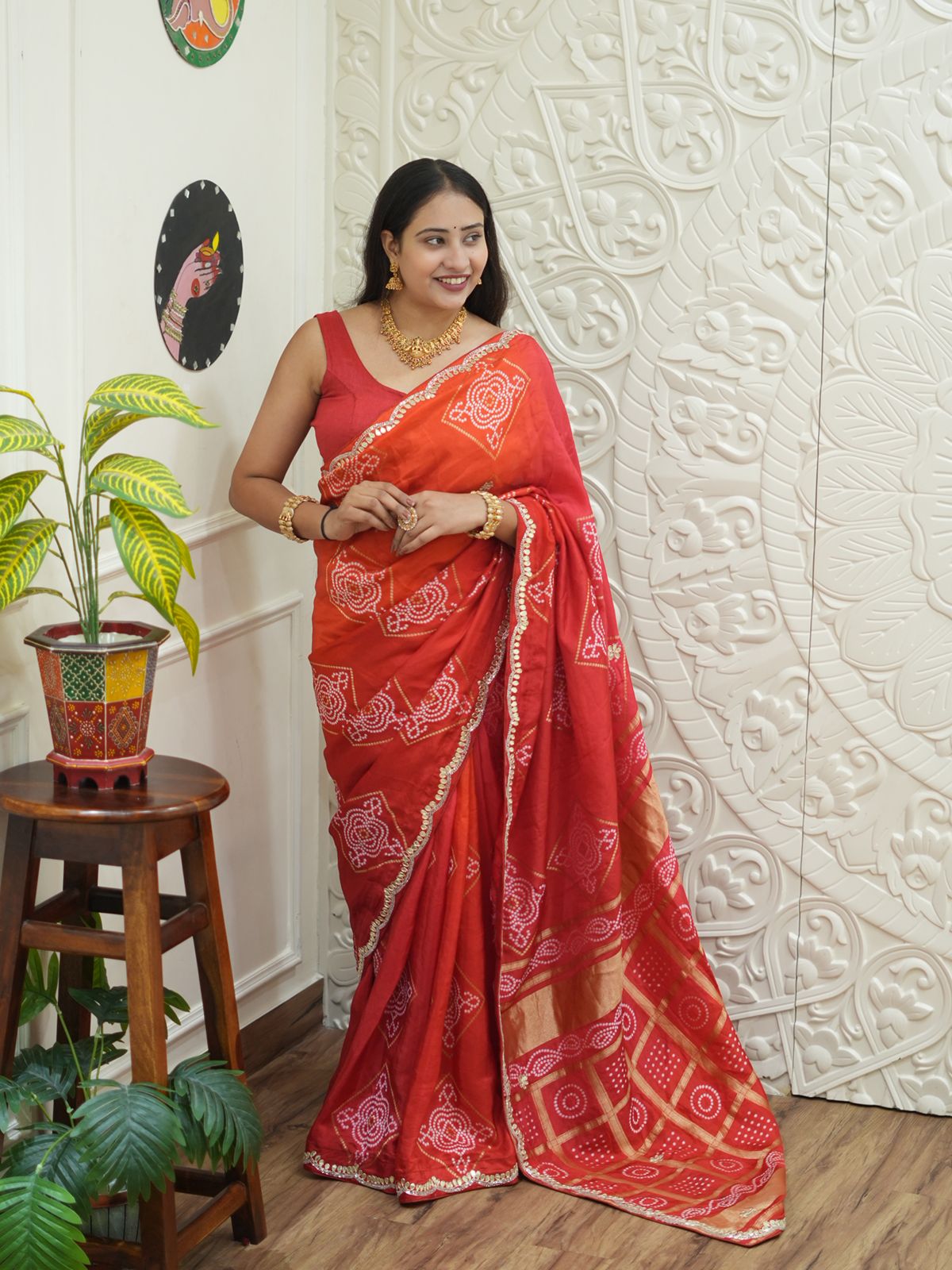 Gaji Silk Bandhani Sareewith gotapati work