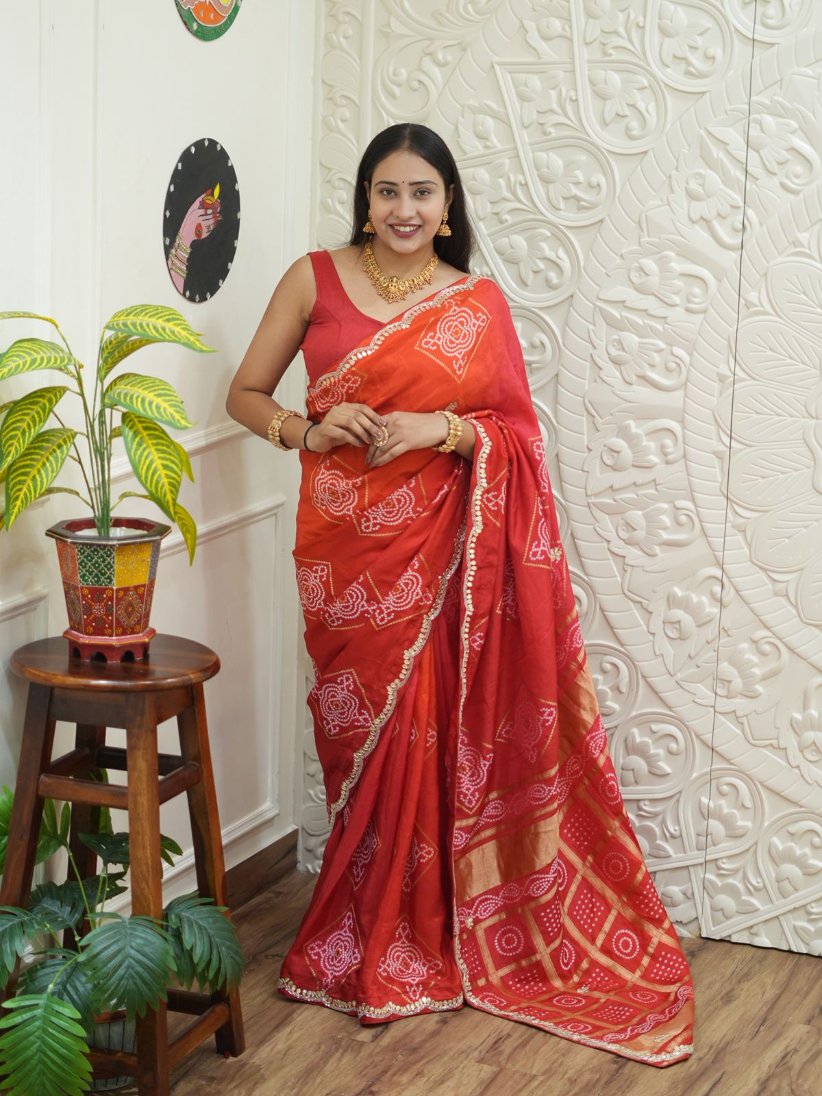 Gaji Silk Bandhani Sareewith gotapati work