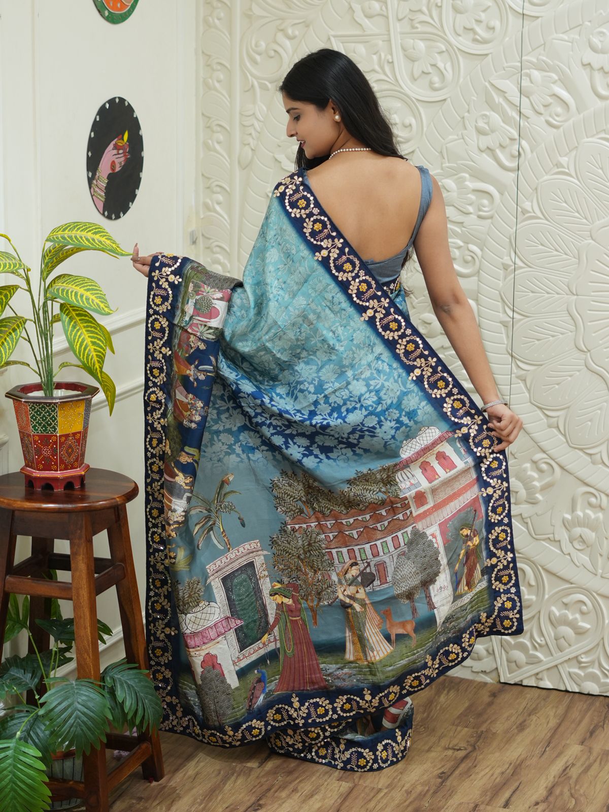KcPc New Graceful Kalamkari Crepe Silk Saree with Intricate Cutdana Gota Patti EmbellishmentSATA