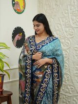 KcPc New Graceful Kalamkari Crepe Silk Saree with Intricate Cutdana Gota Patti EmbellishmentSATA