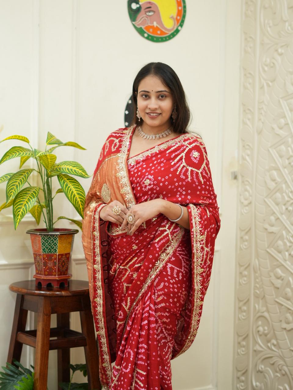 Bandhani Gaji Saree with gotapati work
