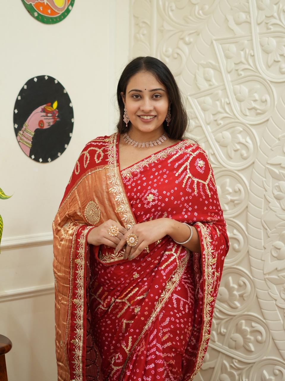 Bandhani Gaji Saree with gotapati work