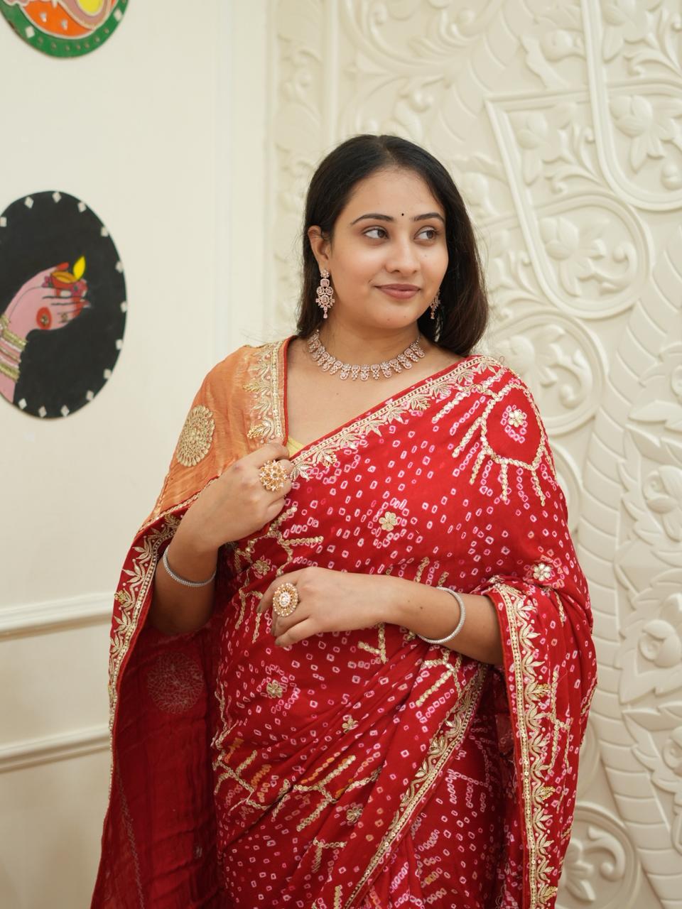 Bandhani Gaji Saree with gotapati work