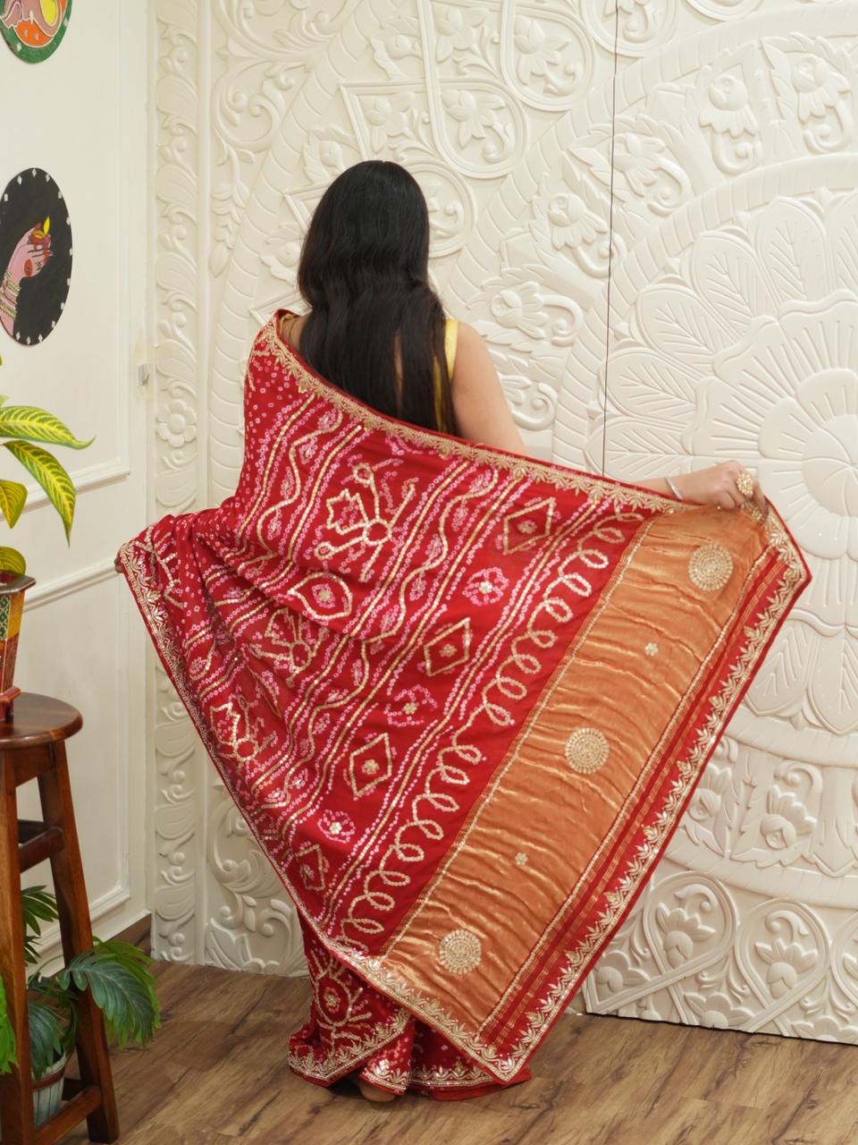 Bandhani Gaji Saree with gotapati work