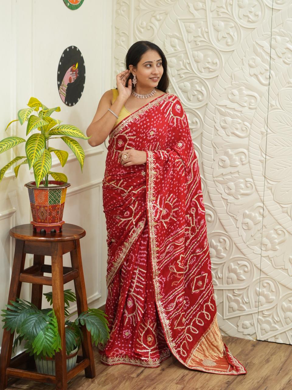Bandhani Gaji Saree with gotapati work
