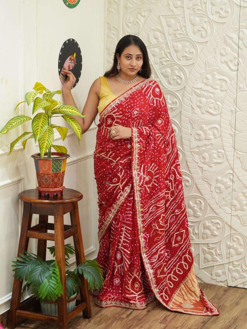 Bandhani Gaji Saree with gotapati work