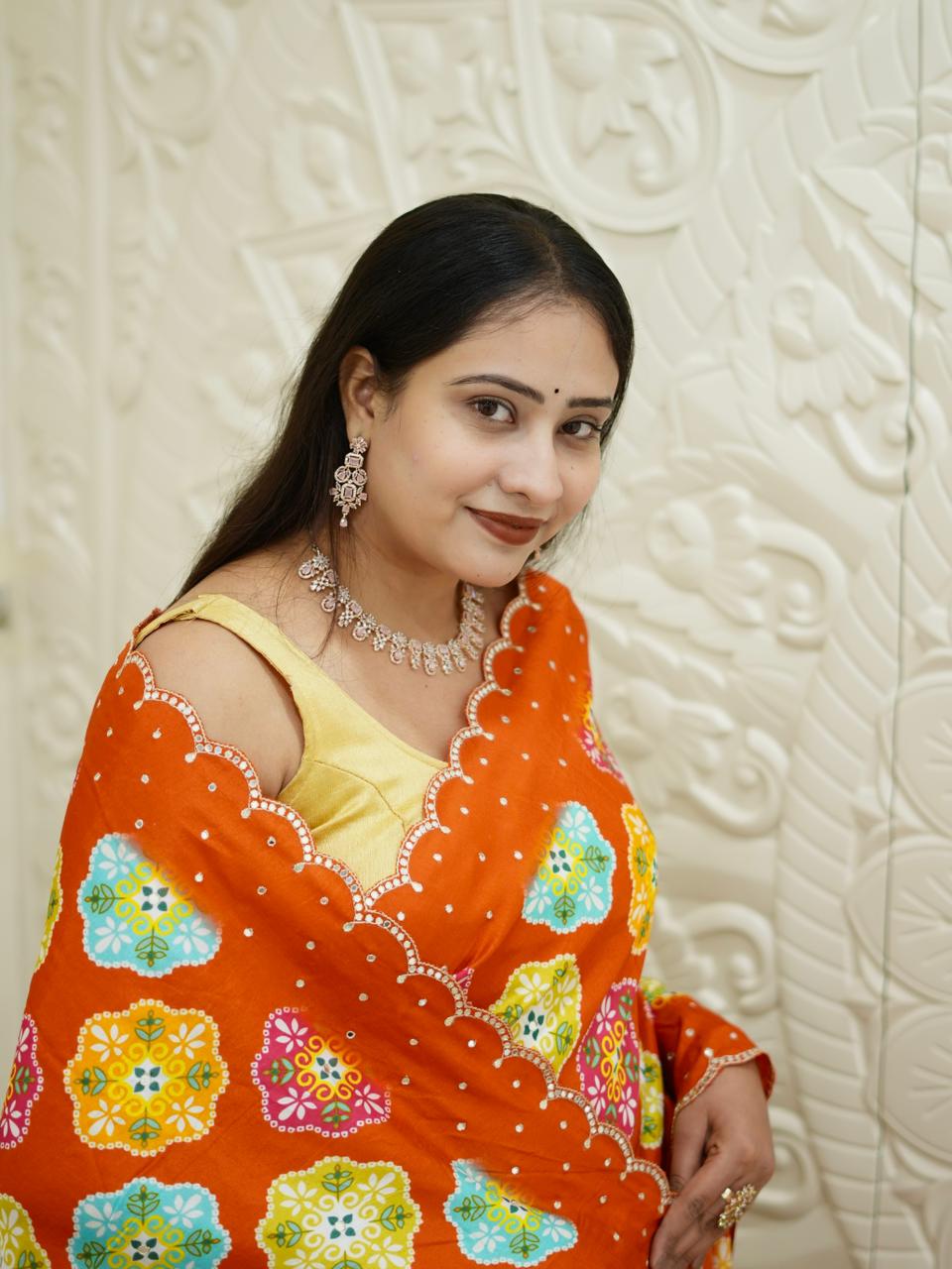 By Printed Saree With Festive Wear