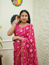 By Banarasi Style Georgette Saree With Exquisite Tari Work