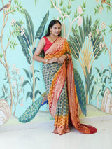 KcPc New Pure khaddi Georgette Upada Neemzari Bandhej Saree