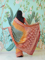 KcPc New Pure khaddi Georgette Upada Neemzari Bandhej Saree