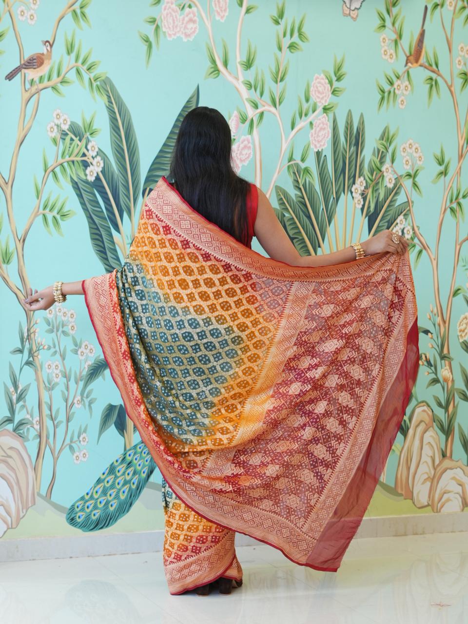 KcPc New Pure khaddi Georgette Upada Neemzari Bandhej Saree