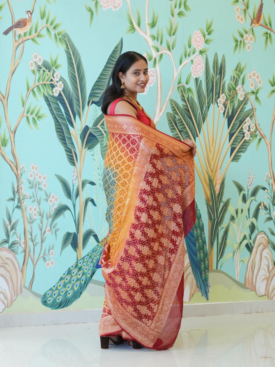 KcPc New Pure khaddi Georgette Upada Neemzari Bandhej Saree