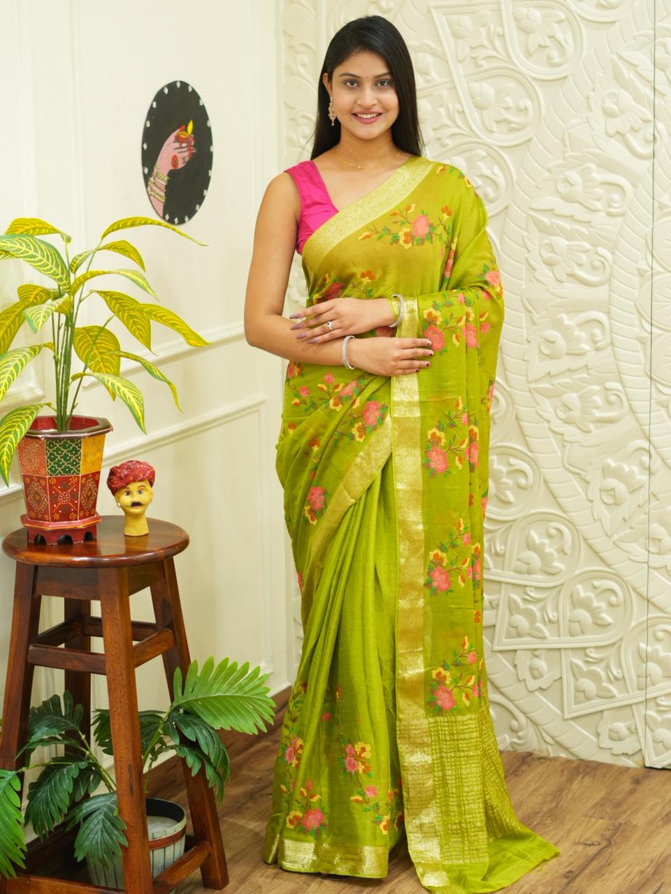Buy Zari border Saree With Festive Wear
