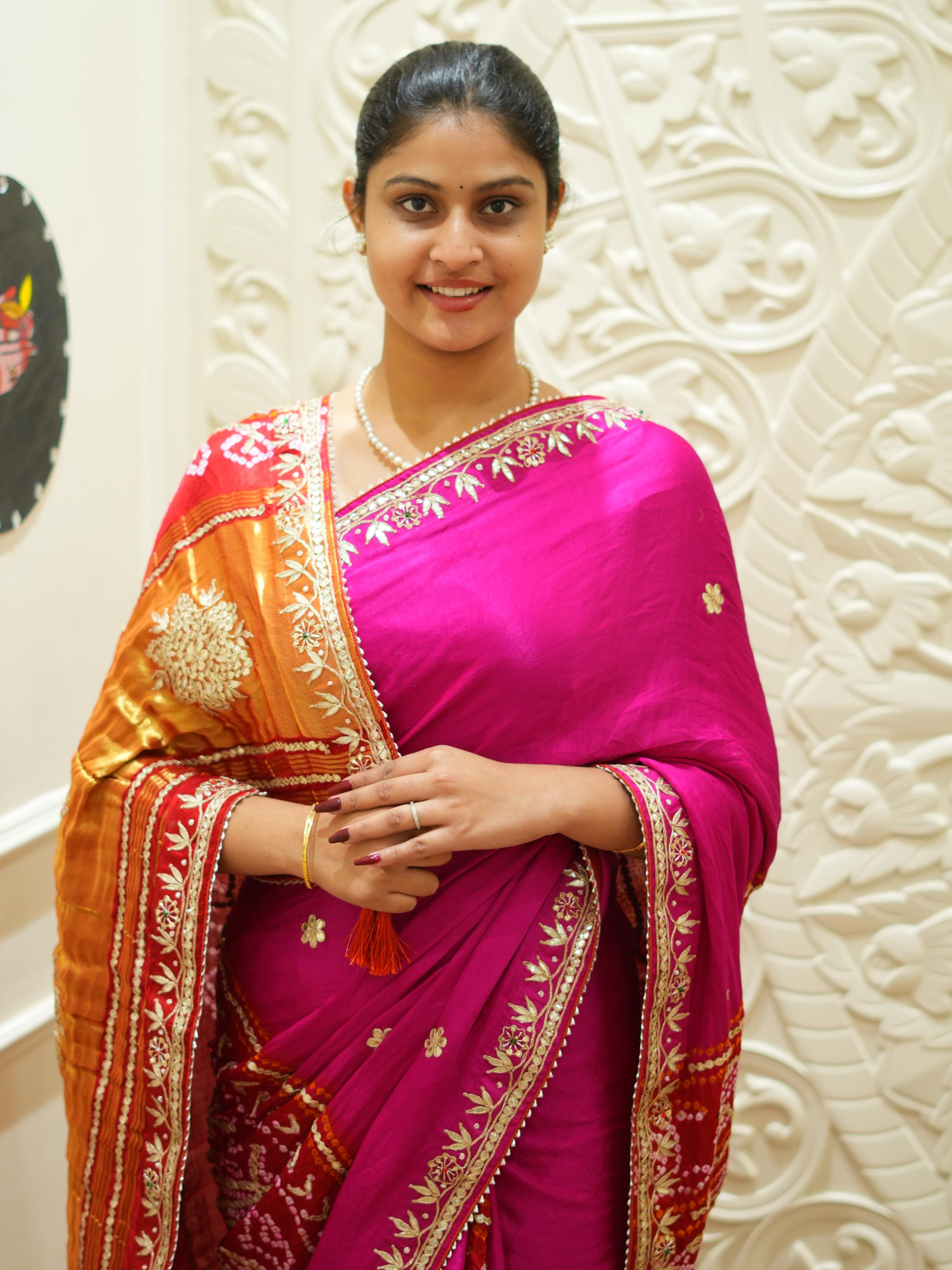 Buy Pure Gaji Silk Bandhani Saree Kcpc