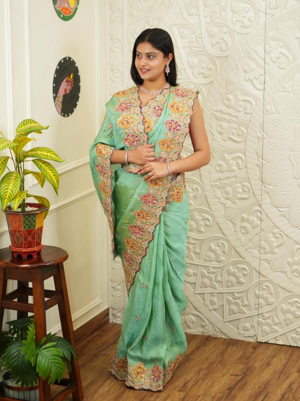 KcPc New Special Banarasi silk Jecard Embroidery Work Saree PAL