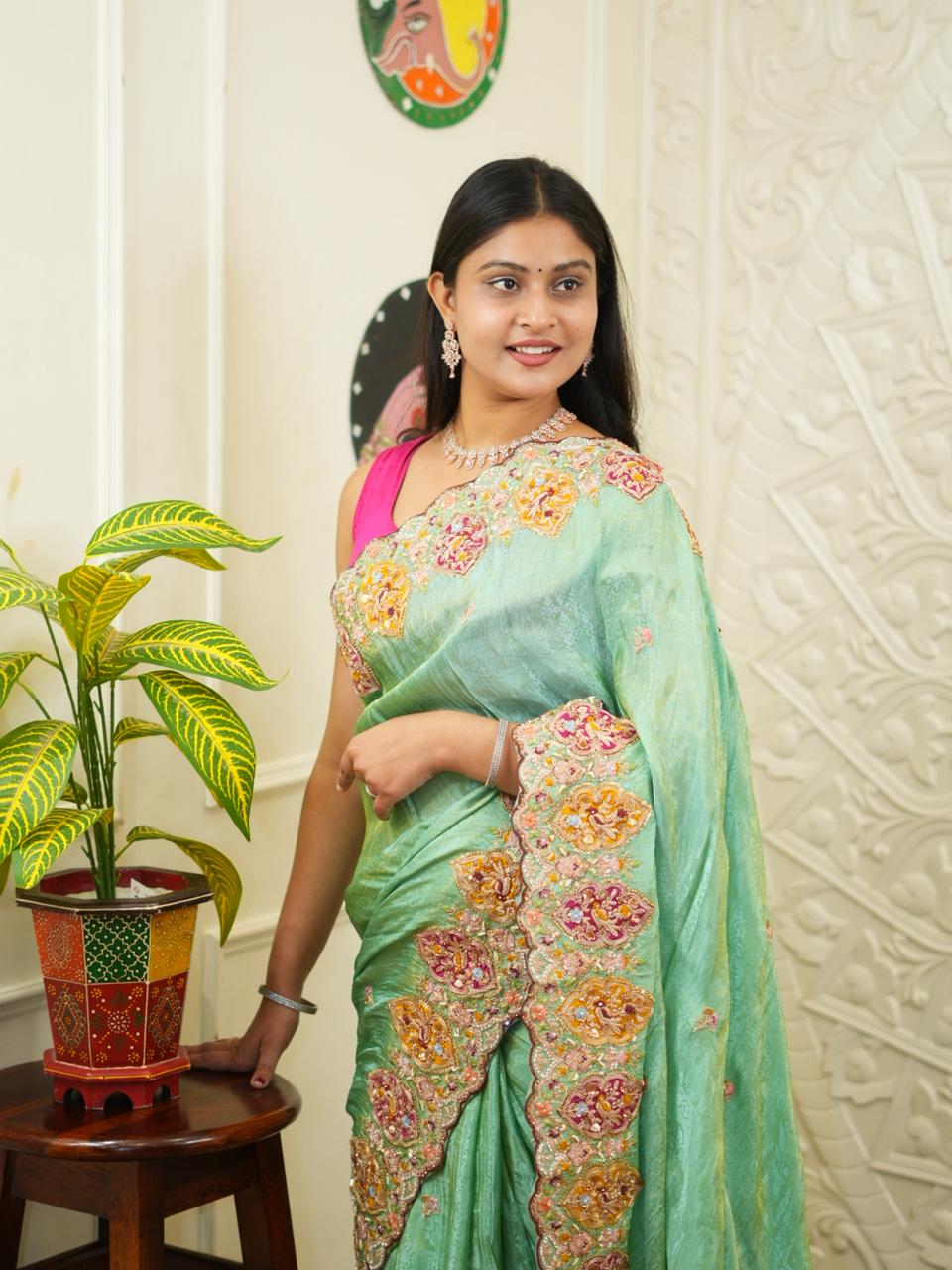 KcPc New Special Banarasi silk Jecard Embroidery Work Saree PAL