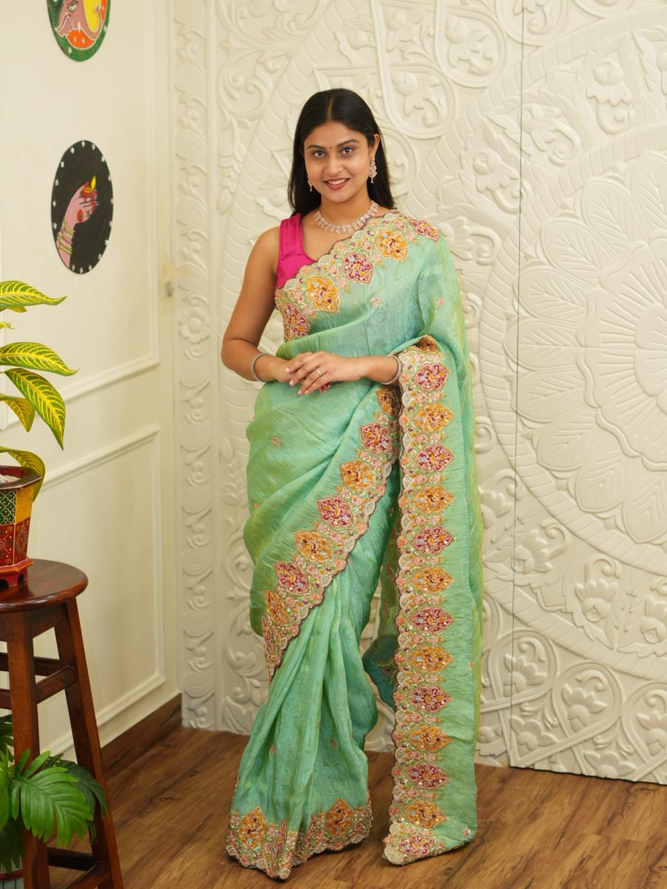 KcPc New Special Banarasi silk Jecard Embroidery Work Saree PAL