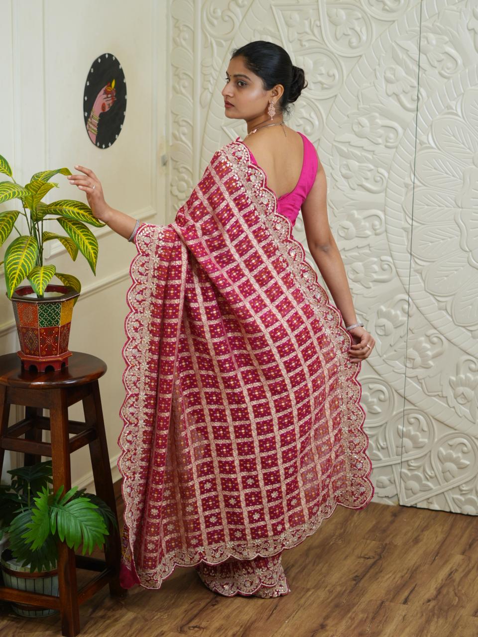 By Georgette Bandhani With Kolkata Zardoji Work Saree KcPc