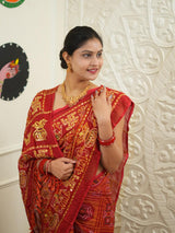 KcPc Designer Vintage Look Cotton Ghatchola Aara Tari Work SareeCHA Red
