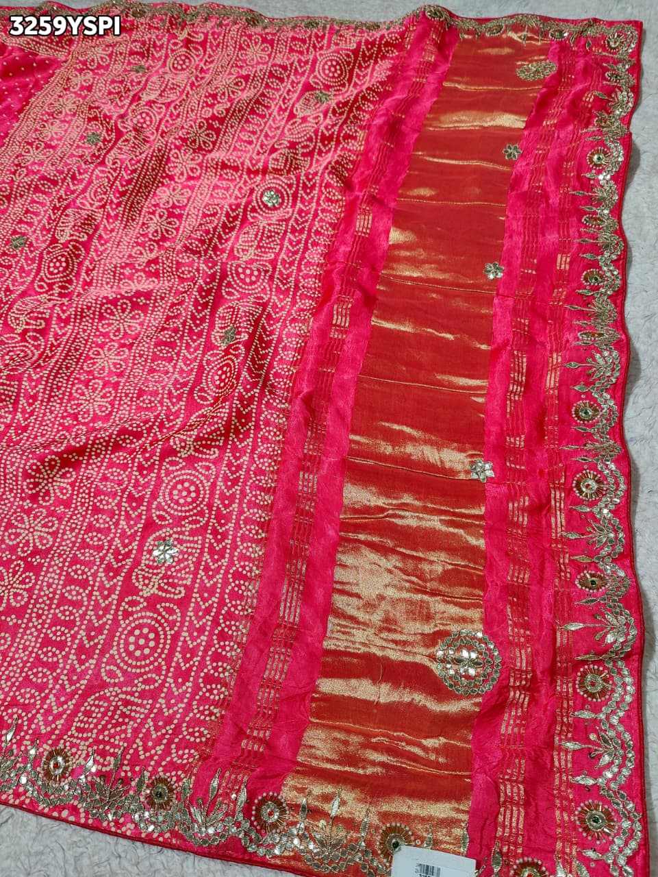 KcPc New Royal Bandhani Style Gaji Silk Saree with Hand Cutdana Gotapatti PF