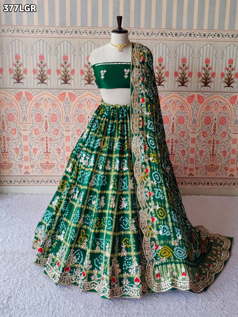 KcPc Pure With Pure Gaji Silk Dupptta Gotapatti zardoji Moti Foil work GreenBTU