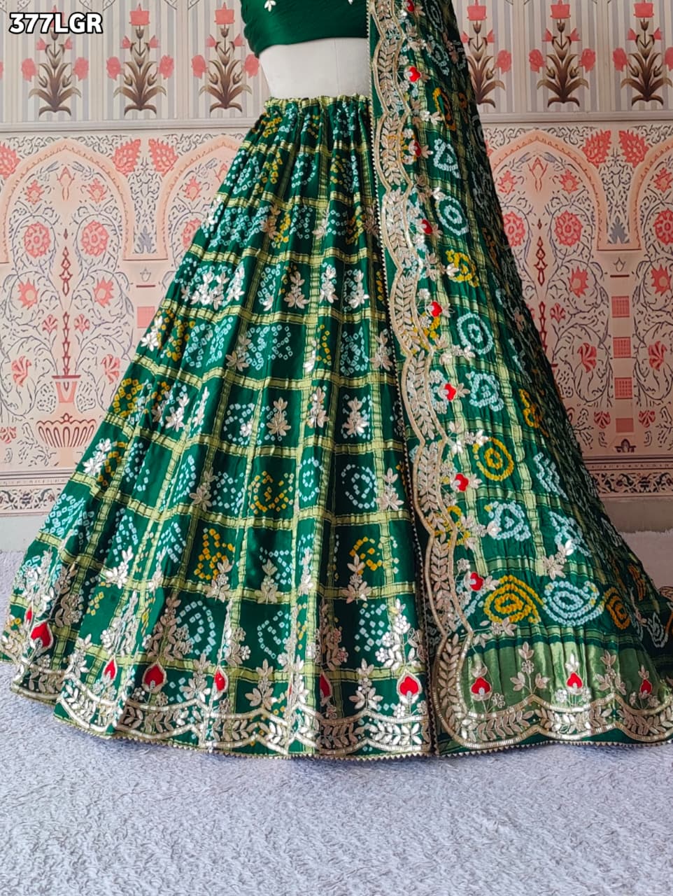 KcPc Pure With Pure Gaji Silk Dupptta Gotapatti zardoji Moti Foil work GreenBTU