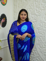 KcPc Latest Designer Pure Gaji Silk Bandhani Sarees Royal Blue