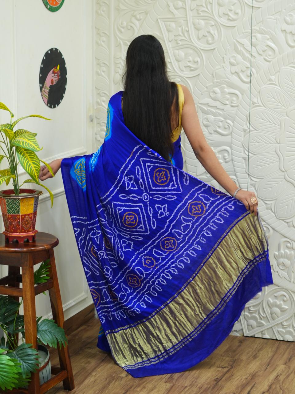 KcPc Latest Designer Pure Gaji Silk Bandhani Sarees Royal Blue
