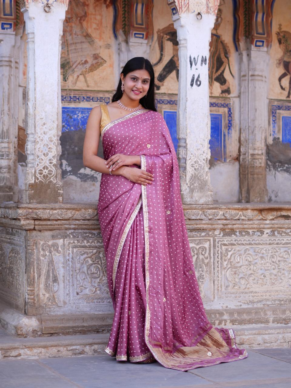 KcPc New Modal Silk Bandhani Saree with Elegant Gotapatti Work PF