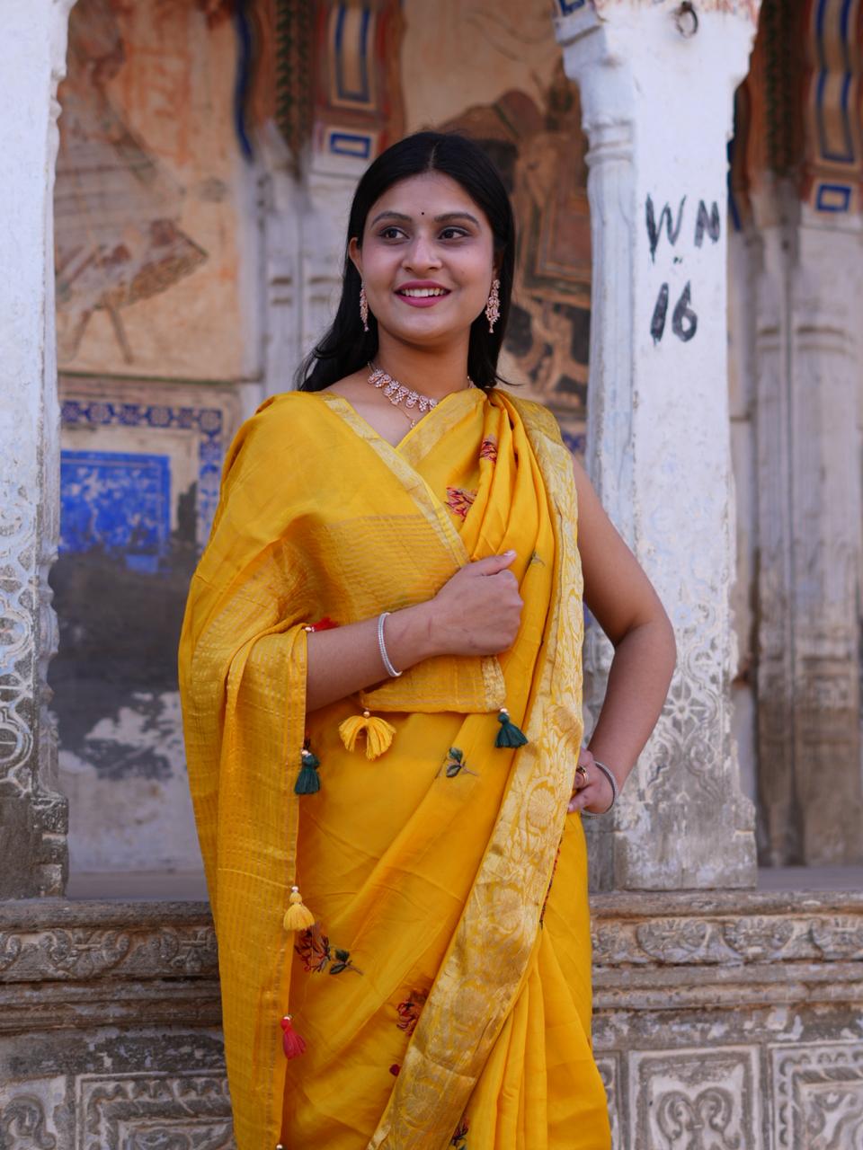 Buy New Royal Festive Collection Saree Featuring Intricate Kashida Embroidery KcPc