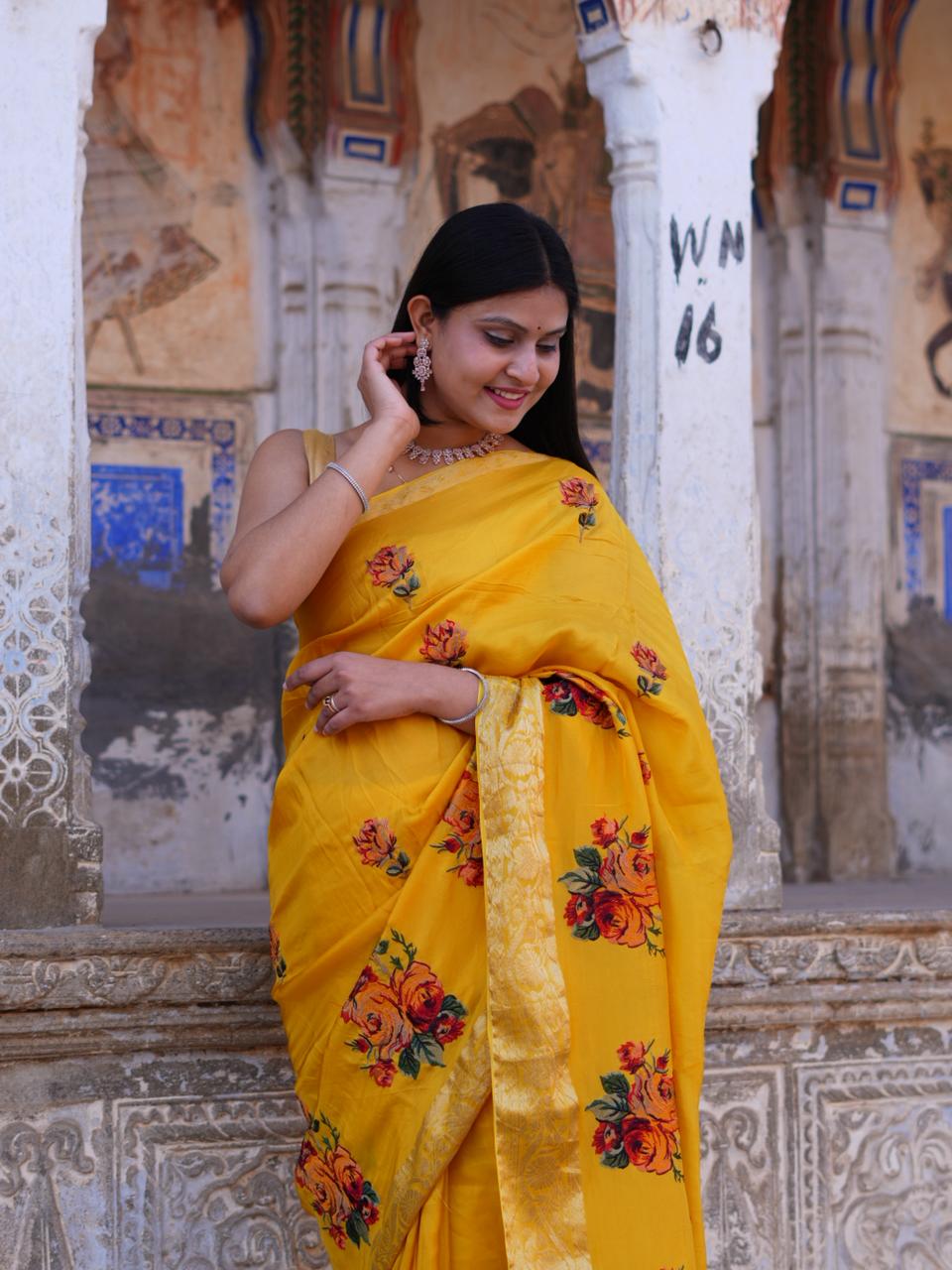 Buy New Royal Festive Collection Saree Featuring Intricate Kashida Embroidery KcPc