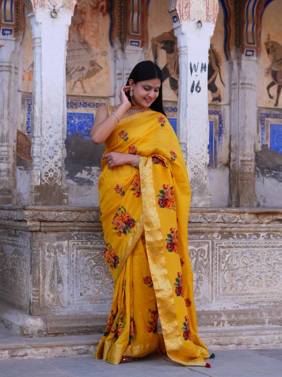 Buy New Royal Festive Collection Saree Featuring Intricate Kashida Embroidery KcPc