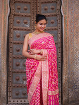 KcPc Designer Pure Khaddi Georgette Neemzari Bandhej Gotapatti Zaridoji work Saree Rani AMT