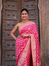KcPc Designer Pure Khaddi Georgette Neemzari Bandhej Gotapatti Zaridoji work Saree Rani AMT