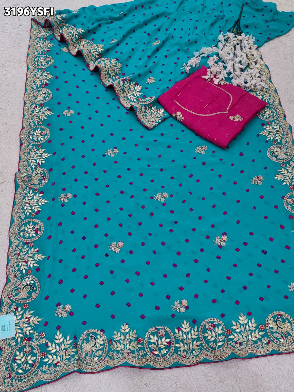 Buy Pure Georgette Bandhani Style Saree KcPc