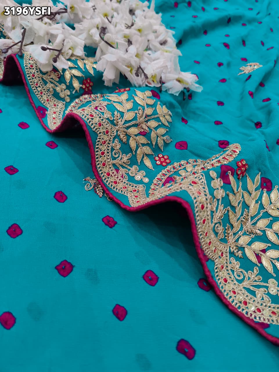 Buy Pure Georgette Bandhani Style Saree KcPc