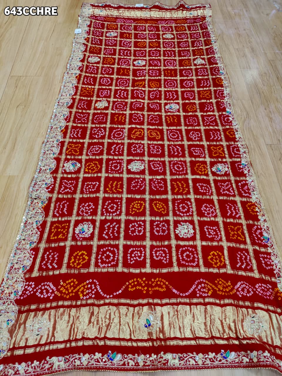 KcPc Jaipuri Vintage Pure Gaji Silk BandhaniGhatchola Chunri Pila Odhna