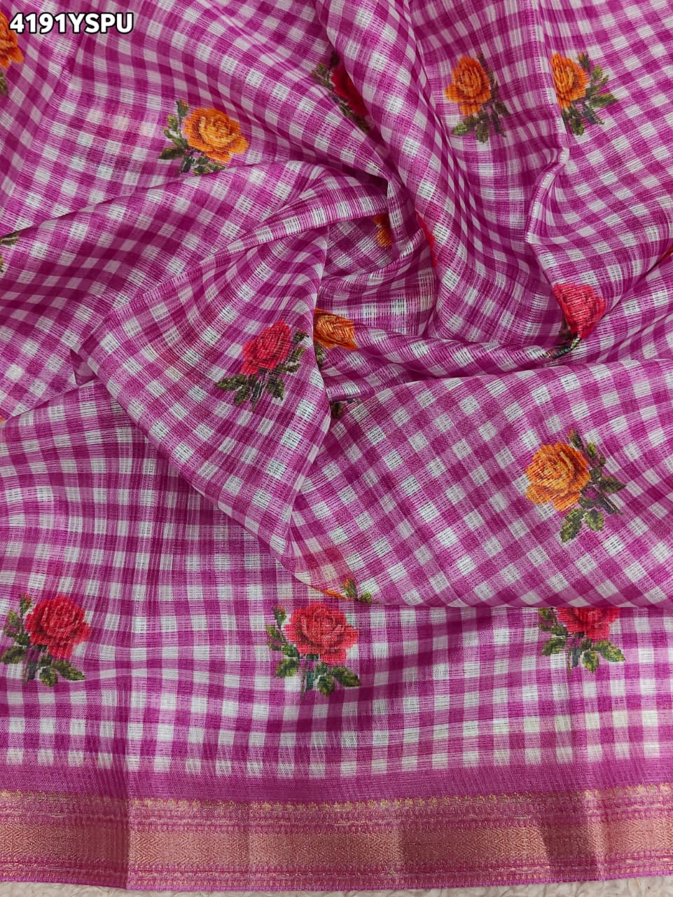 Buy Kota Doria Designer Saree with Elegant Zari Border KcPc