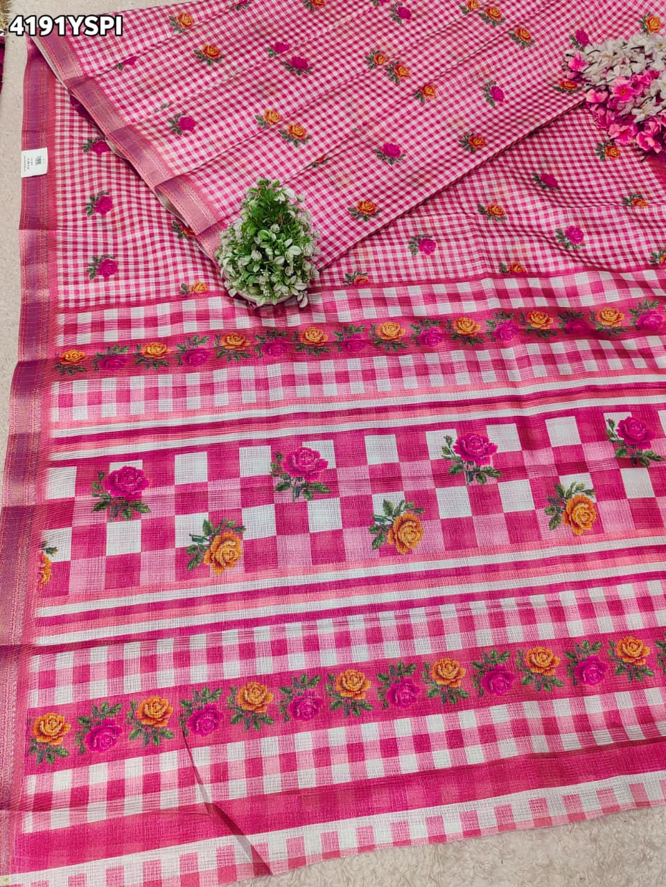 Buy Kota Doria Designer Saree with Elegant Zari Border KcPc