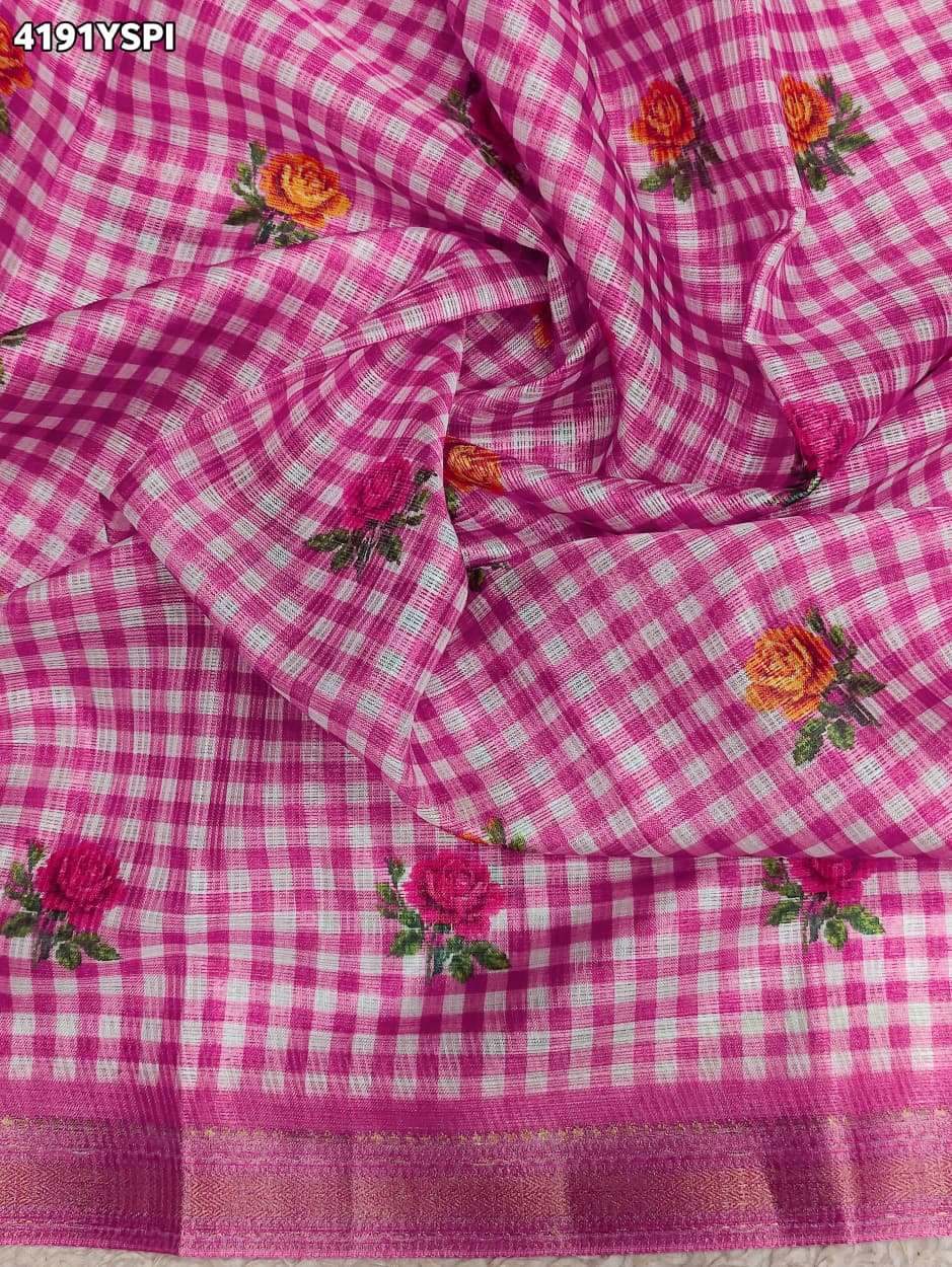 Buy Kota Doria Designer Saree with Elegant Zari Border KcPc
