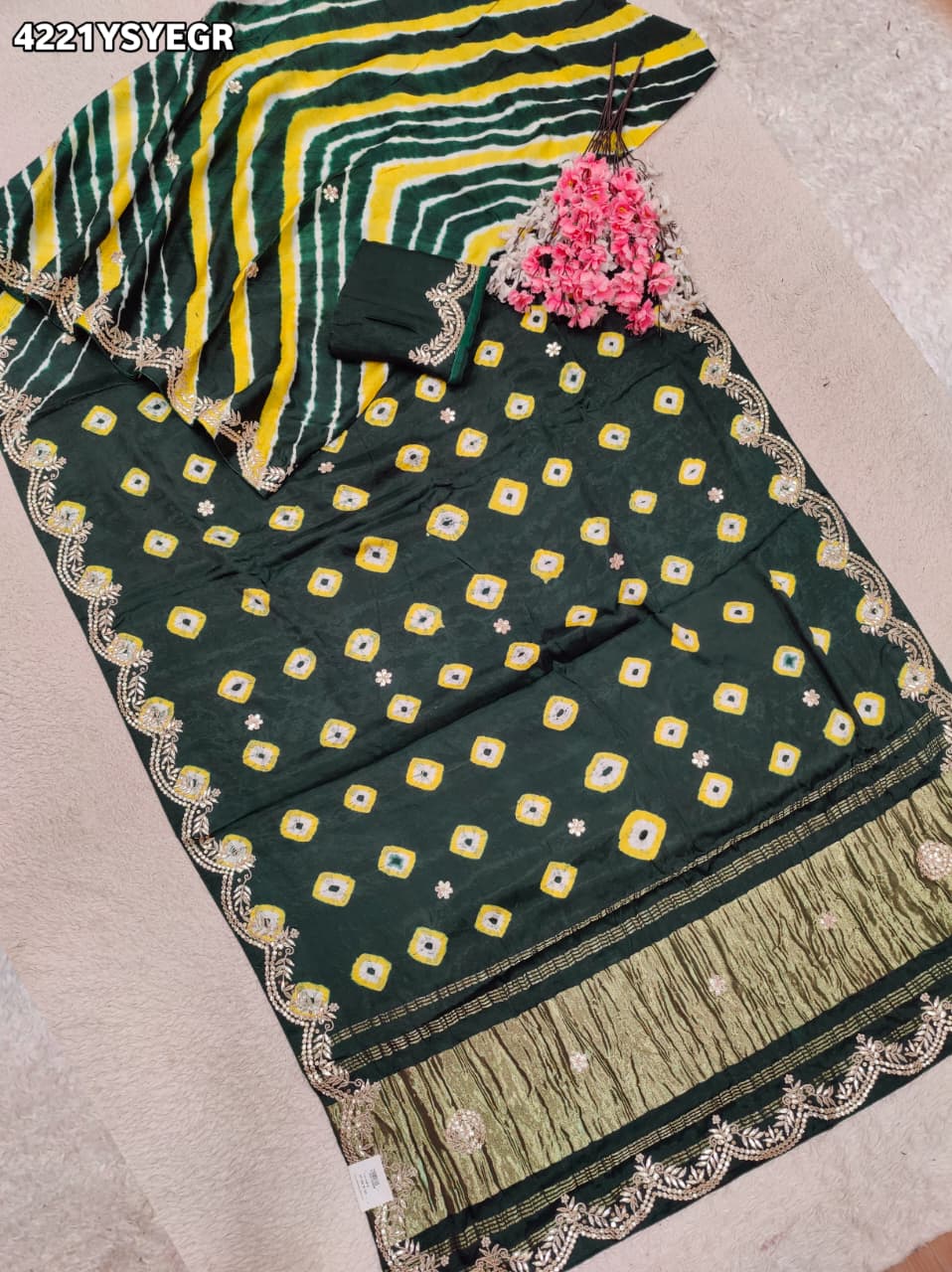 Buy Modal Silk Leheriya Saree with Gota Patti Work Kcpc