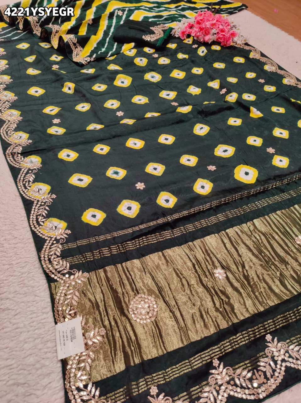 Buy Modal Silk Leheriya Saree with Gota Patti Work Kcpc