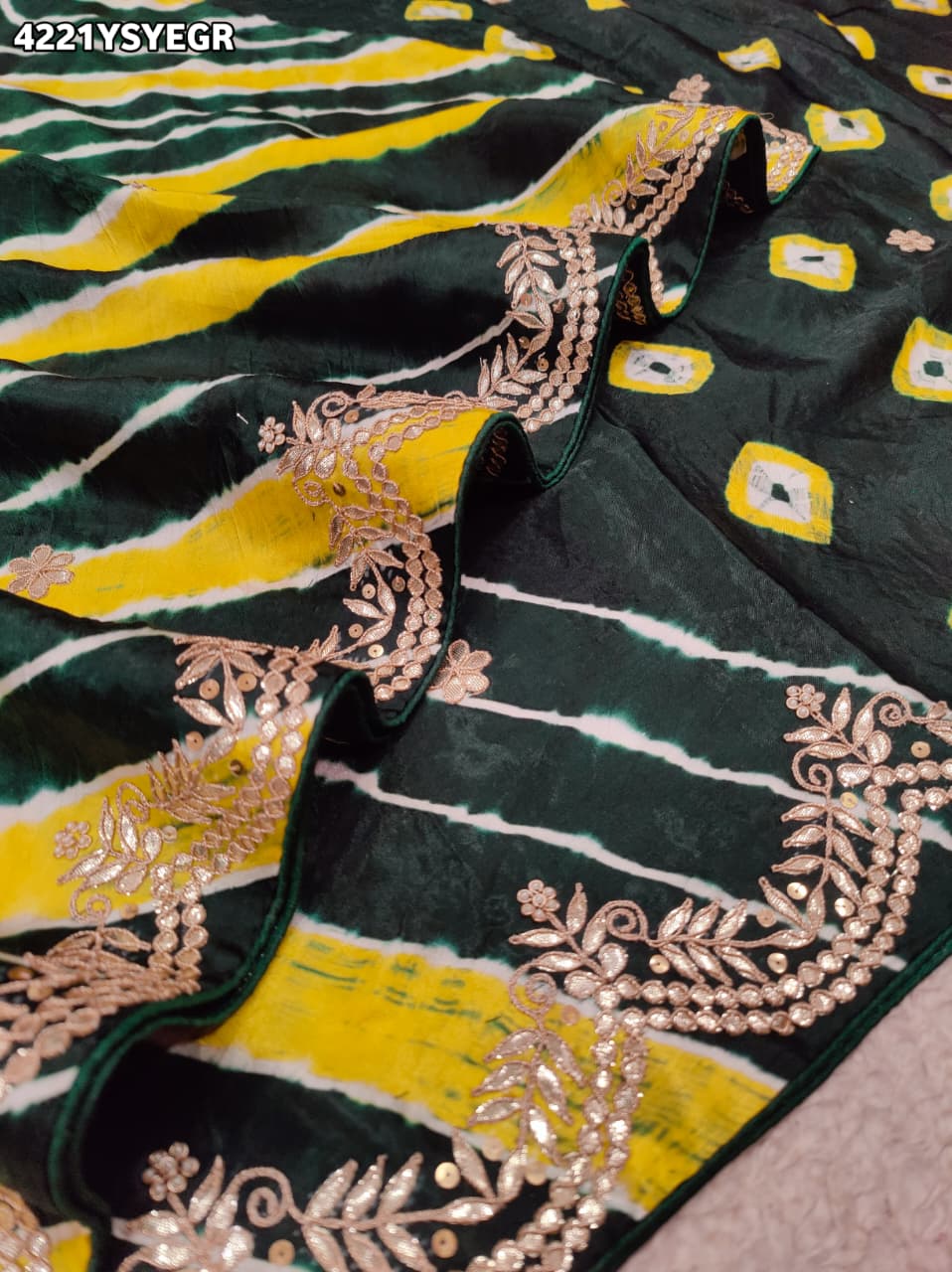 Buy Modal Silk Leheriya Saree with Gota Patti Work Kcpc
