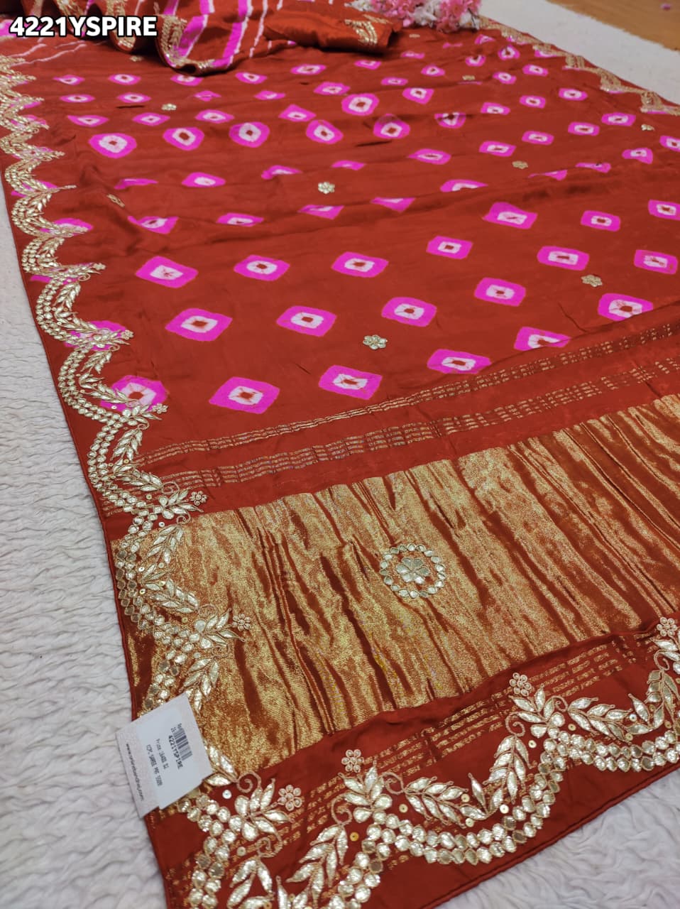 Buy Modal Silk Leheriya Saree with Gota Patti Work Kcpc