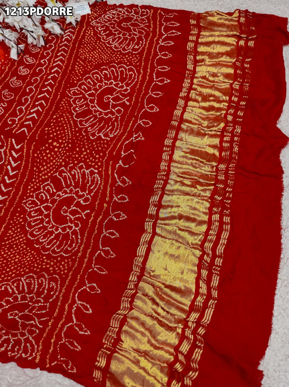 KcPc Royal Look Pure Gaji Silk Dupatta with Authentic Handmade Bandhani
