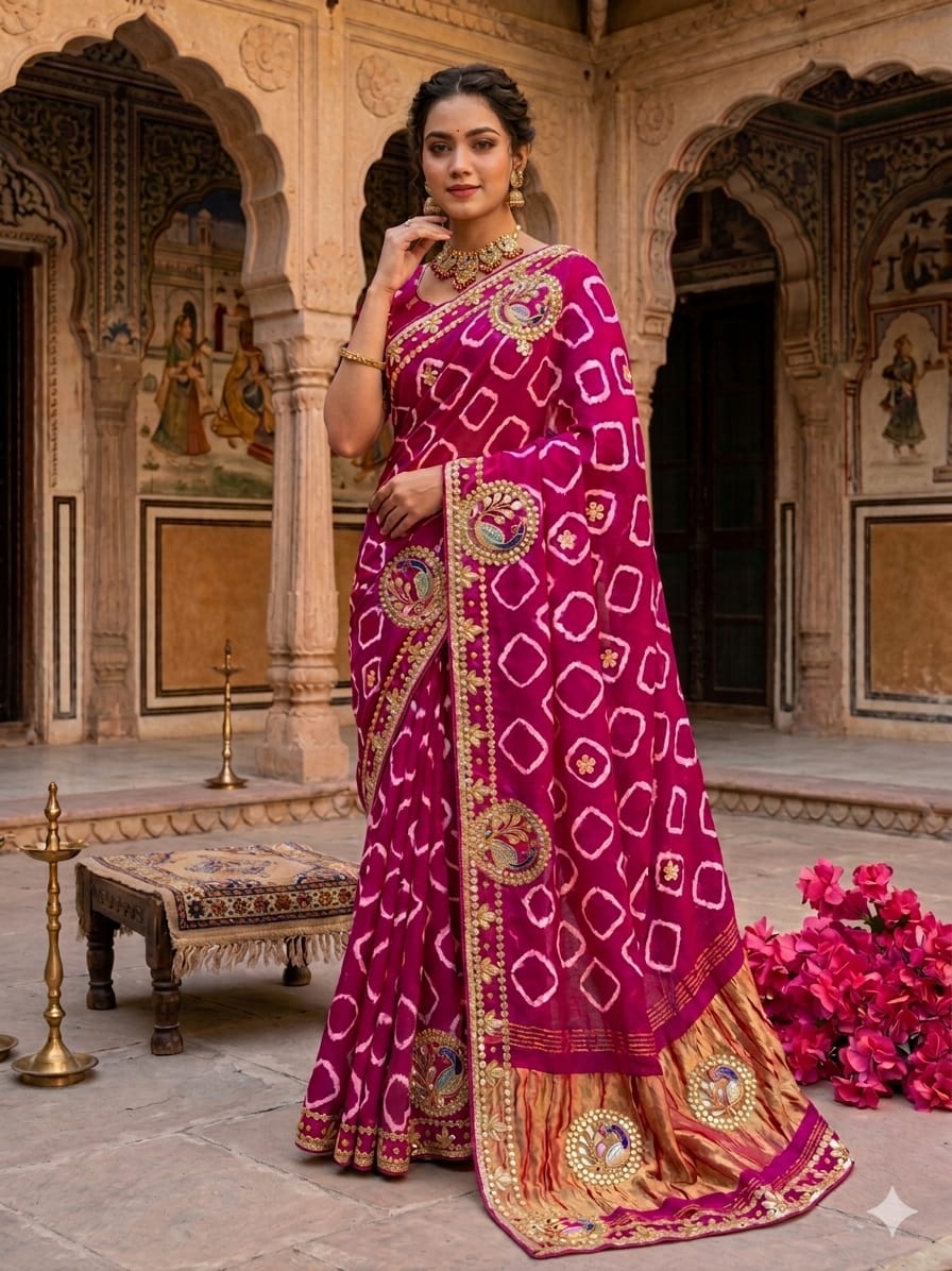 KcPc Modal Silk Traditional Saree with Gota Patti Work PRF